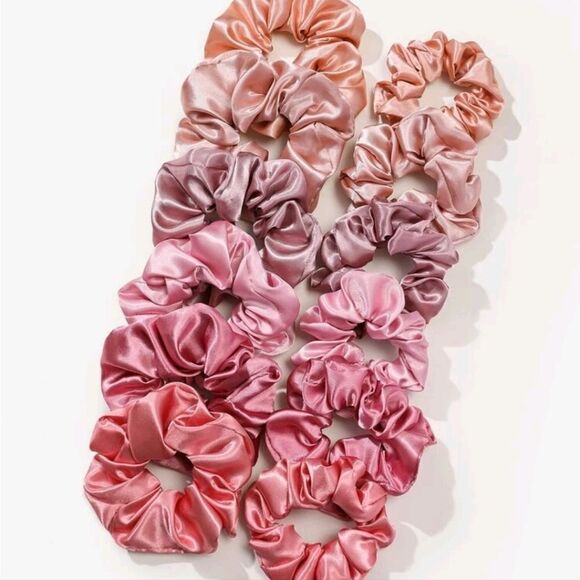 Pink Satin Scrunchies- 12 - Picture 3 of 3